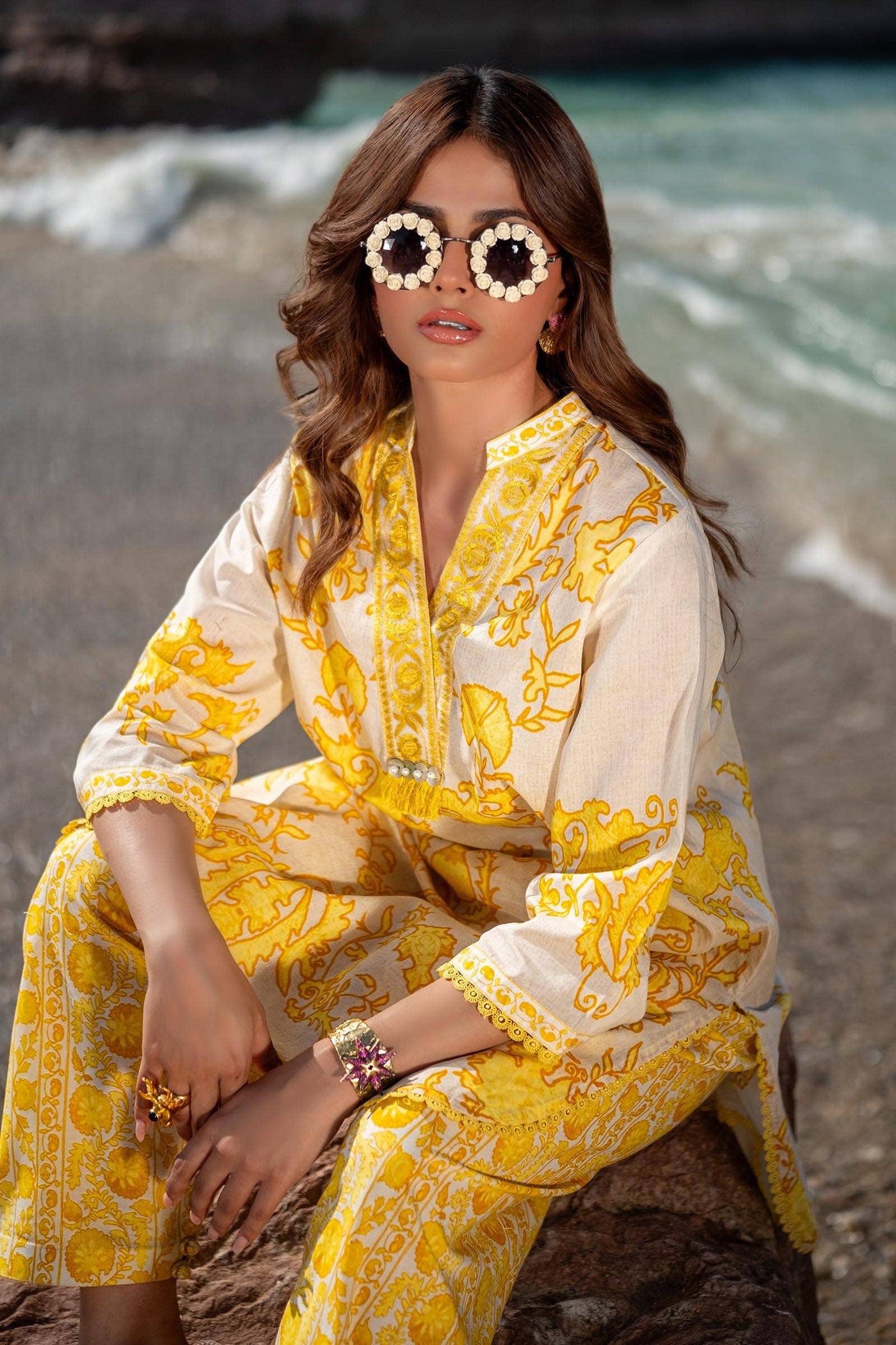 SANA SAFINAZ 2 Piece Unstitched Flatbed On Lawn Shirt with Rotary Printed Pant On Cambric - H241-025A-2AC