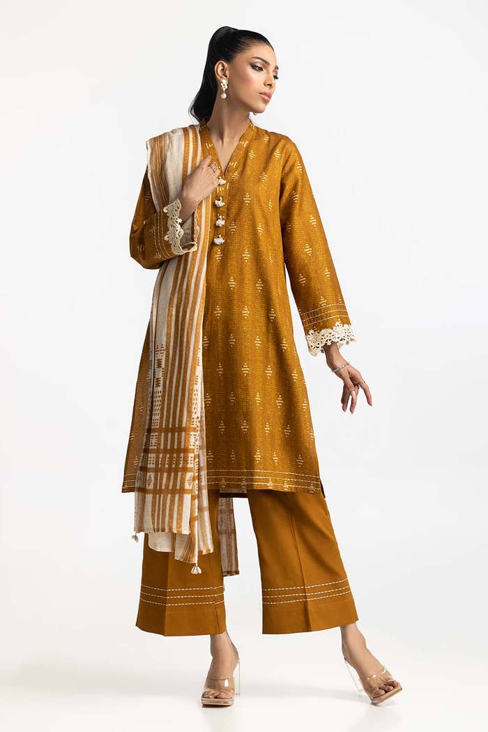 Gul Ahmed Ready to Wear 3 Piece Corduroy Printed Suit IUSTKSD-326