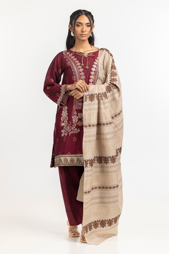 Gul Ahmed Ready to Wear 3 Piece Jacquard Embroidered Suit IUSTKSD-367