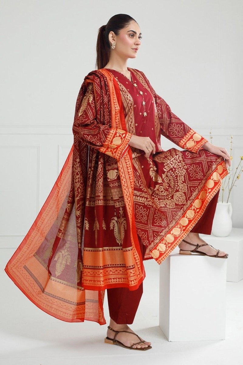 Gul Ahmed Ready to Wear 3PC Lawn Gold Printed Suit IUSTKSD-412