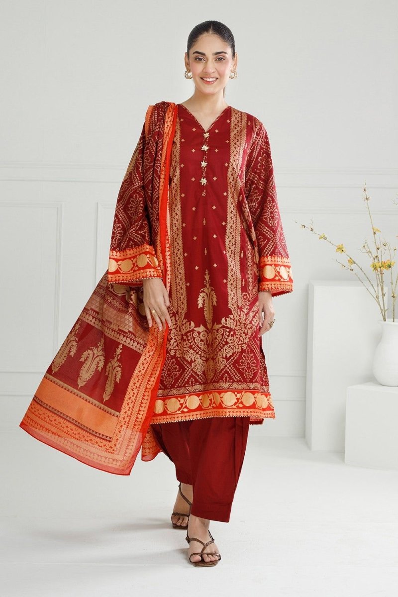Gul Ahmed Ready to Wear 3PC Lawn Gold Printed Suit IUSTKSD-412