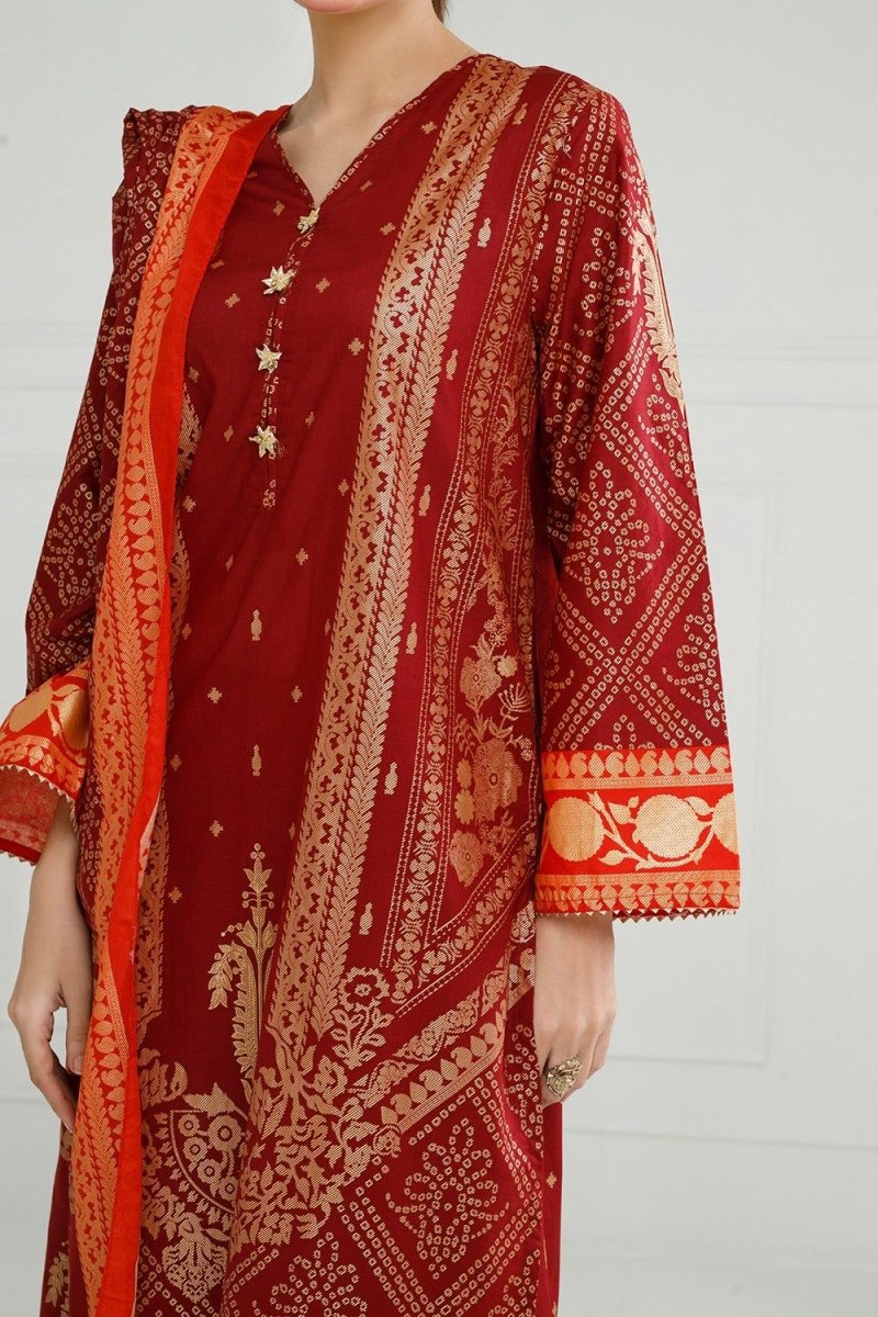 Gul Ahmed Ready to Wear 3PC Lawn Gold Printed Suit IUSTKSD-412