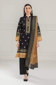 Gul Ahmed Ready to Wear 3PC Gold Printed Lawn Suit IUSTKSD-413