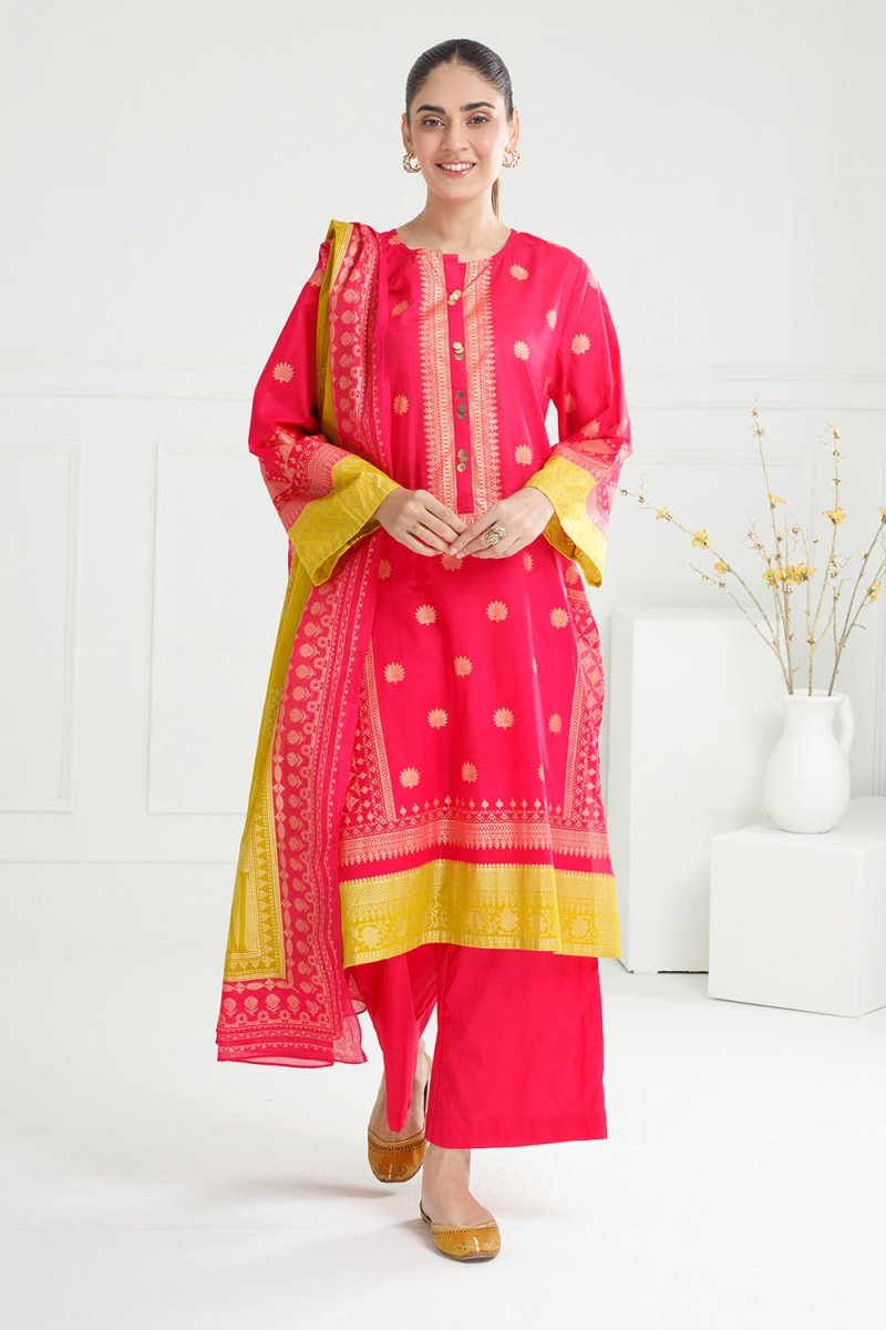 Gul Ahmed Ready to Wear 3PC Lawn Gold Printed Suit IUSTKSD-414