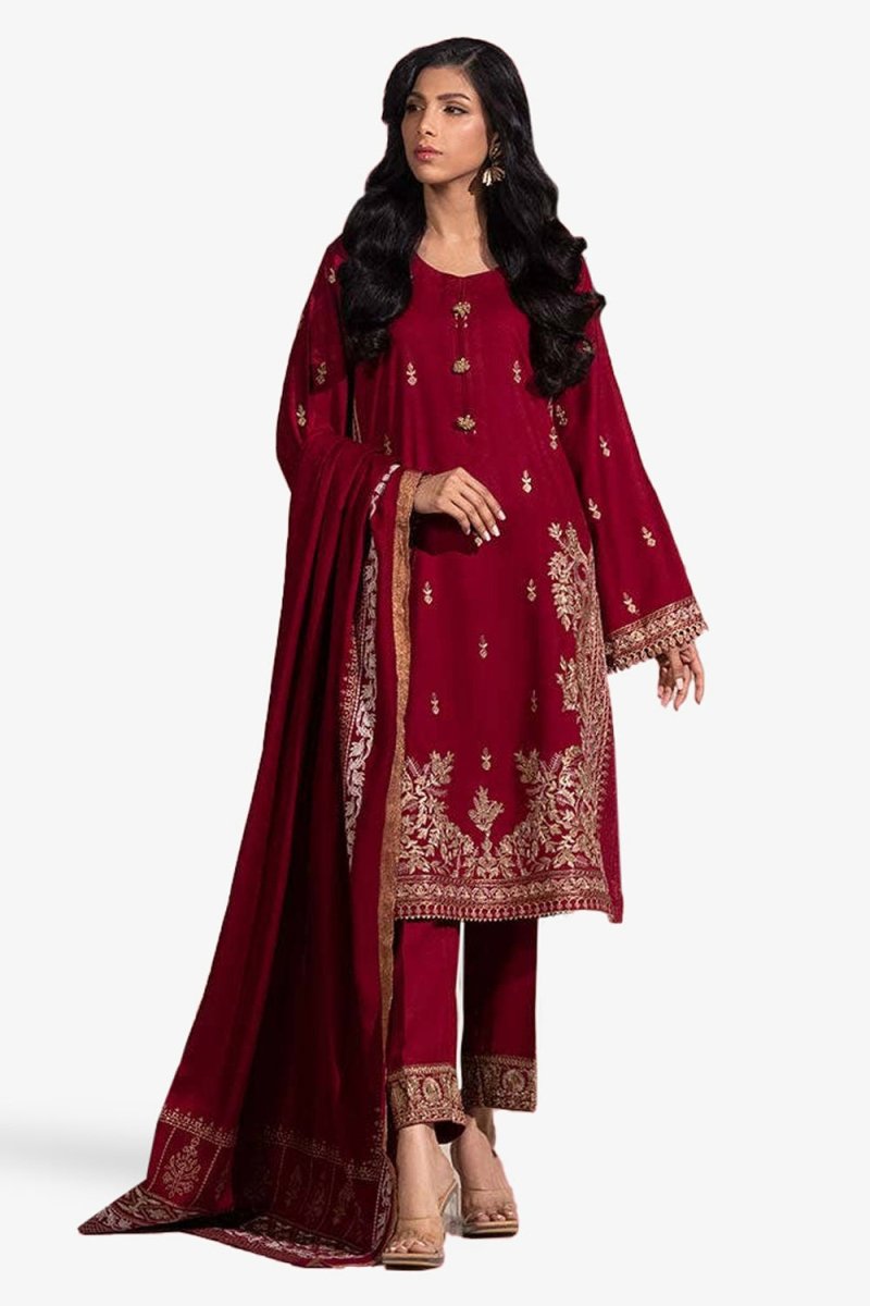 Gul Ahmed Ready to Wear 3 Piece Karandi Embroidered And Gold Lacquer Printed Suit IUSTKSD-442