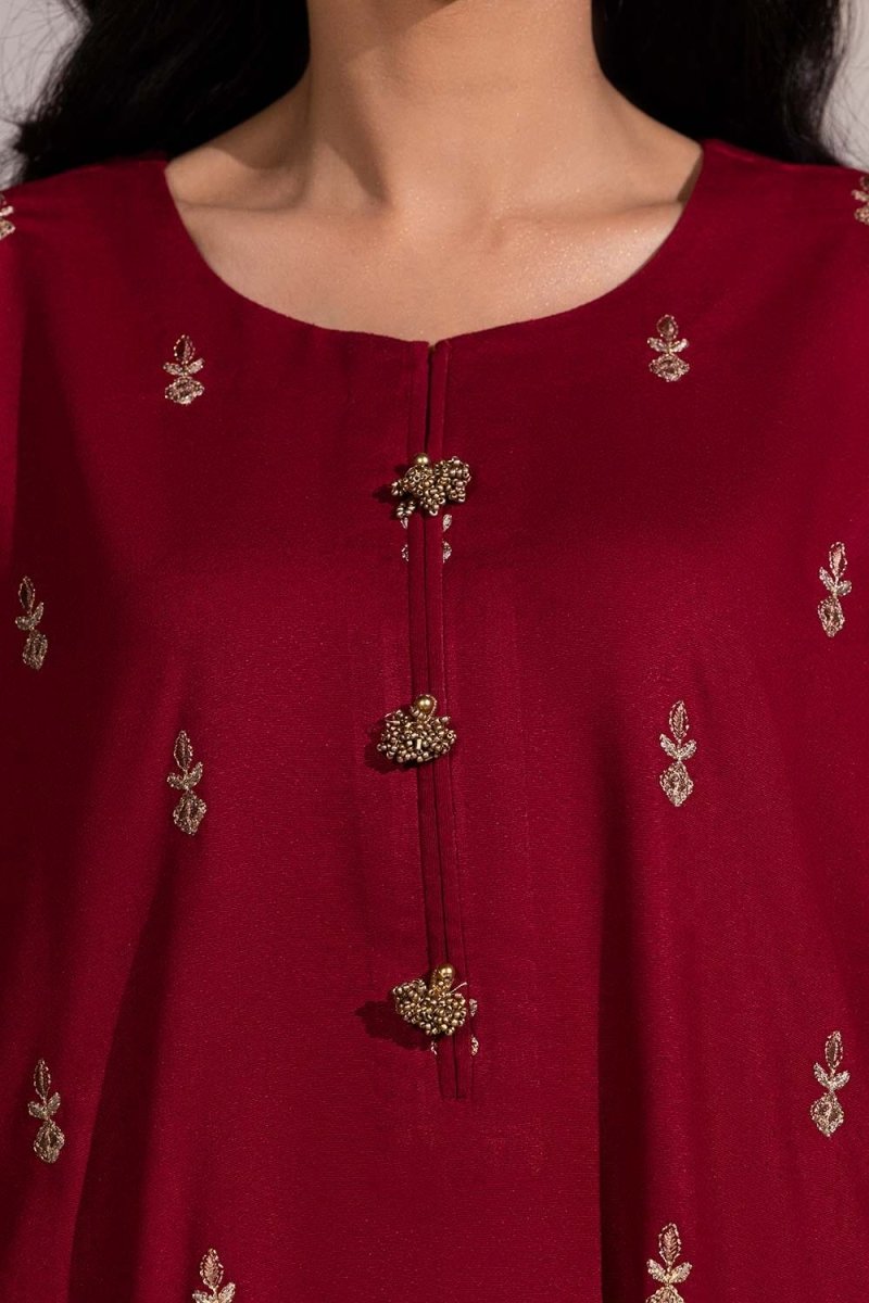 Gul Ahmed Ready to Wear 3 Piece Karandi Embroidered And Gold Lacquer Printed Suit IUSTKSD-442