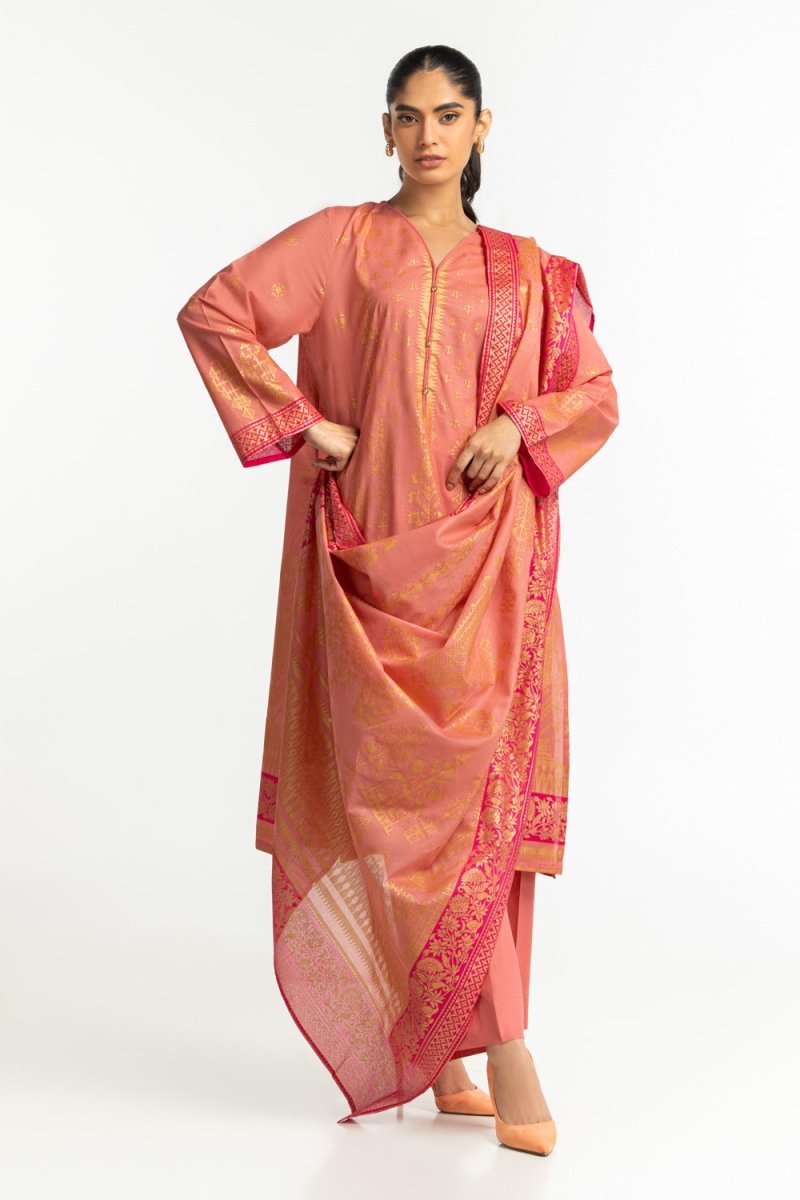 Gul Ahmed Ready to Wear 3PC Lawn Gold Printed Suit IUSTKSD-457