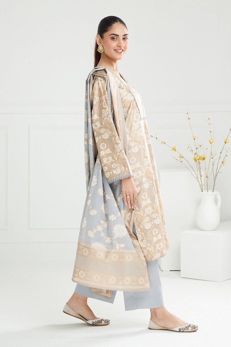 Gul Ahmed Ready to Wear 3PC Lawn Gold And Lacquer Printed Suit IUSTKSD-464