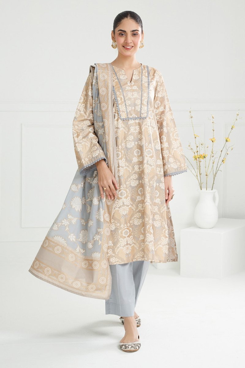 Gul Ahmed Ready to Wear 3PC Lawn Gold And Lacquer Printed Suit IUSTKSD-464