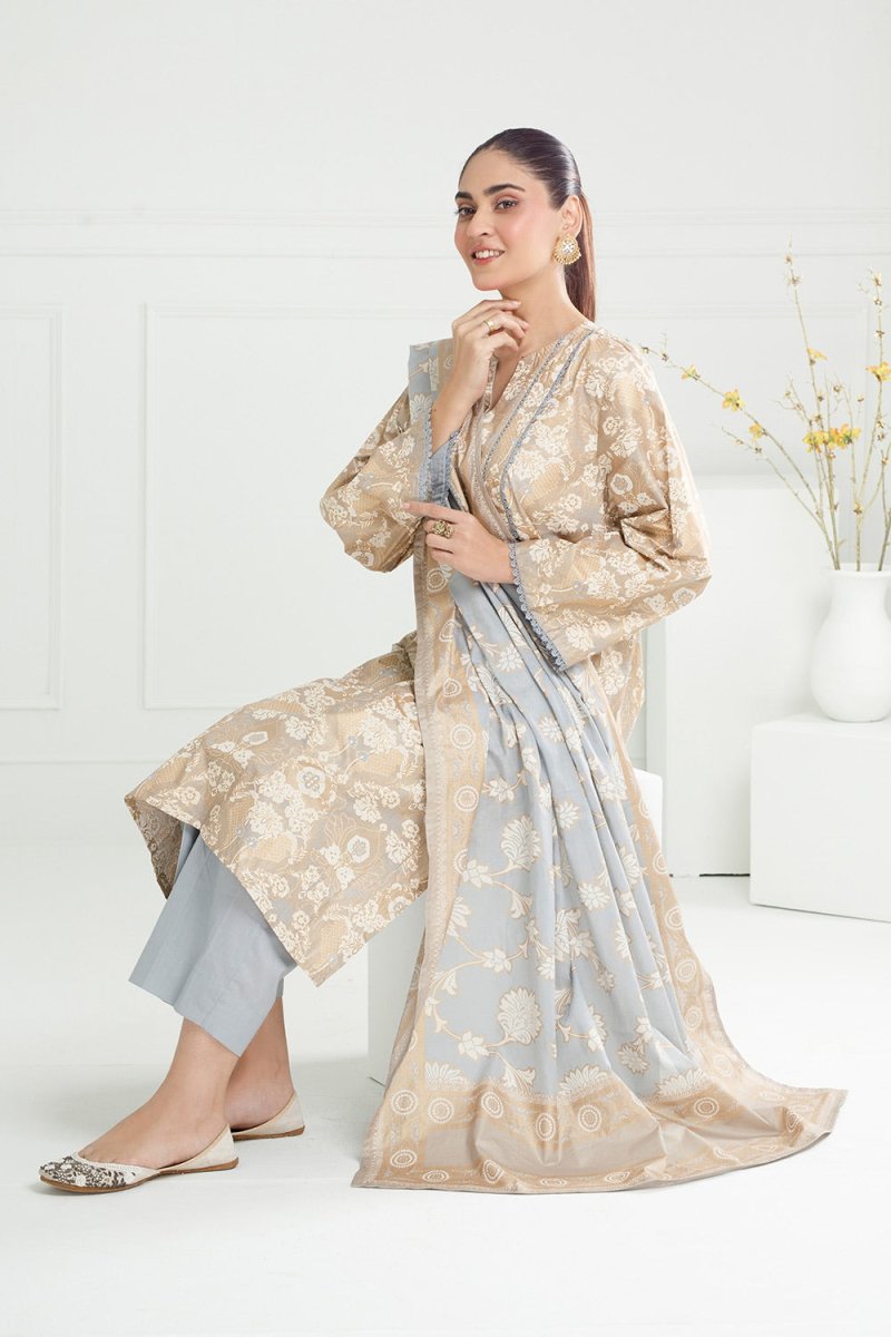 Gul Ahmed Ready to Wear 3PC Lawn Gold And Lacquer Printed Suit IUSTKSD-464