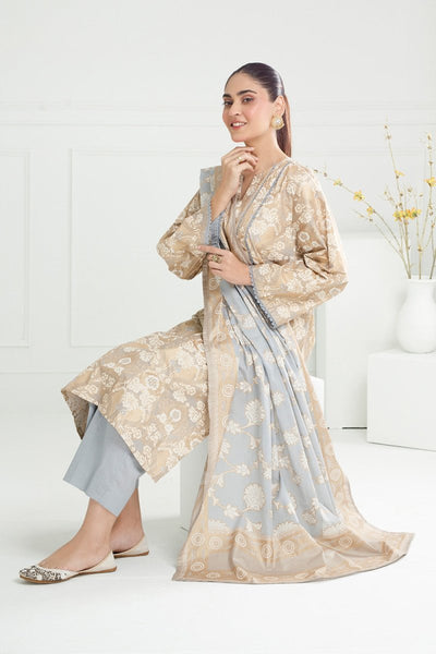 Gul Ahmed Ready to Wear 3PC Lawn Gold And Lacquer Printed Suit IUSTKSD-464