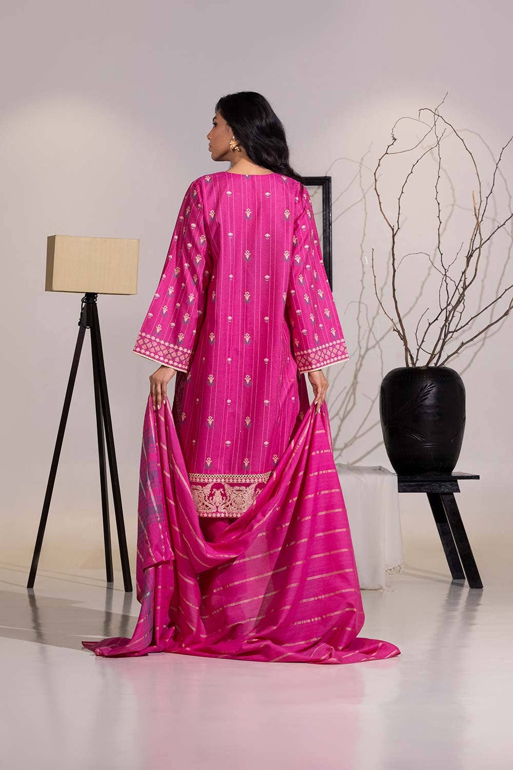 Gul Ahmed Ready to Wear 3 Piece Karandi Embroidered And Lacquer Printed Suit IUSTKSD-476