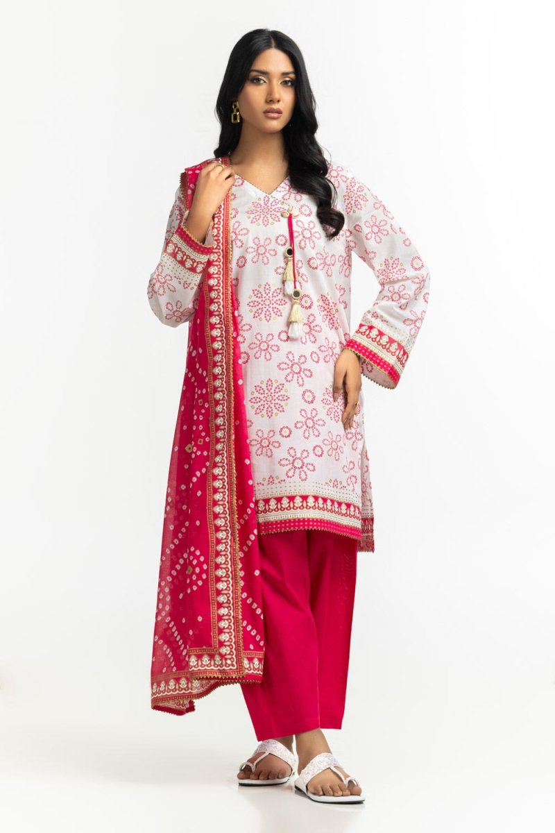 Gul Ahmed Ready to Wear 3PC Lawn Gold And Lacquer Printed Suit IUSTKSD-523