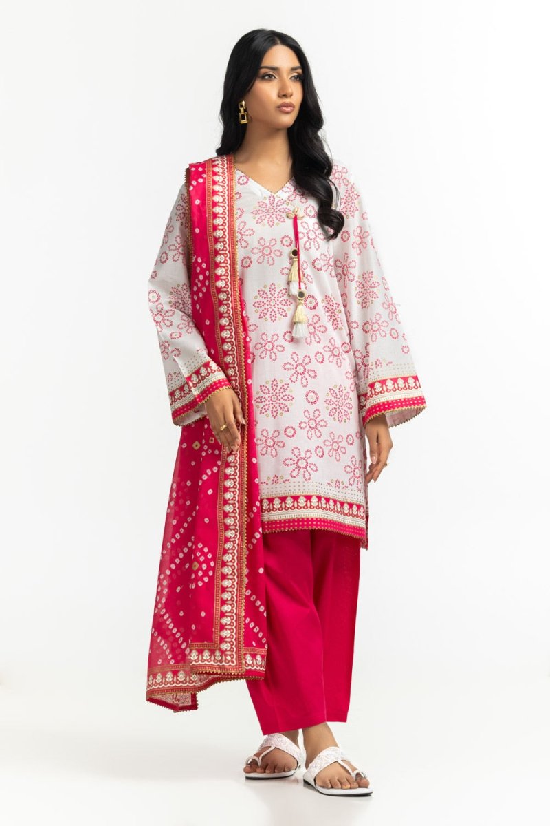Gul Ahmed Ready to Wear 3PC Lawn Gold And Lacquer Printed Suit IUSTKSD-523