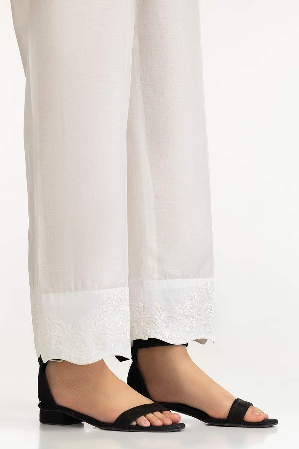 Gul Ahmed Stitched White Lawn Embroidered Trouser IUSTTR-42001