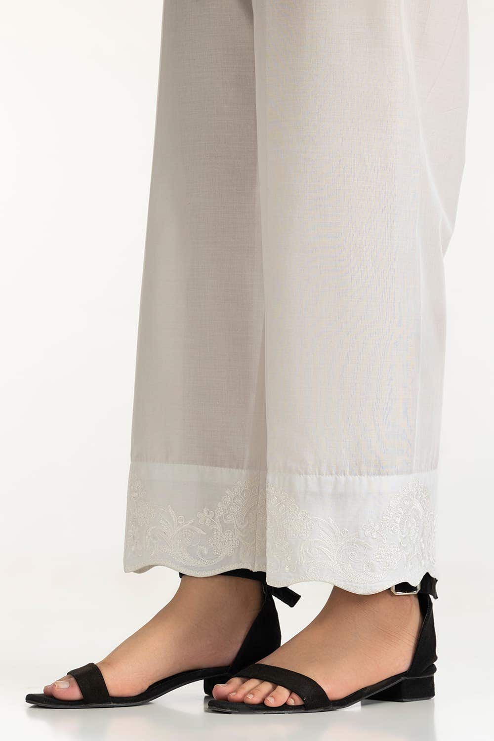 Gul Ahmed Stitched White Lawn Embroidered Trouser IUSTTR-42001