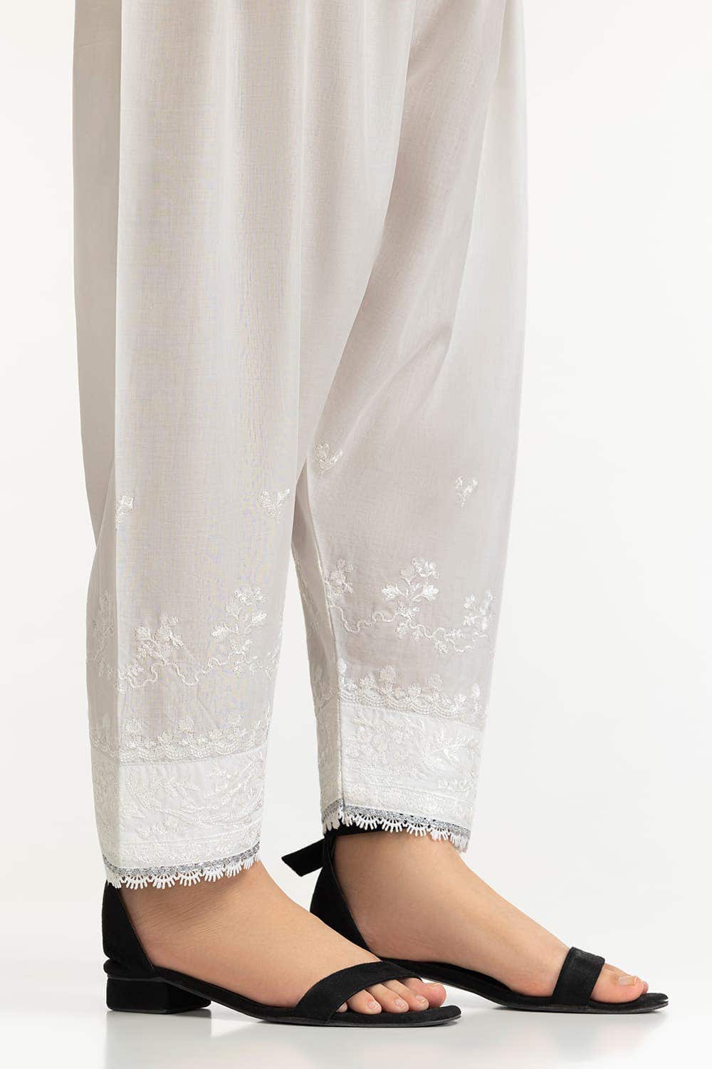 Gul Ahmed Stitched White Lawn Embroidered Shalwar IUSTTR-42004