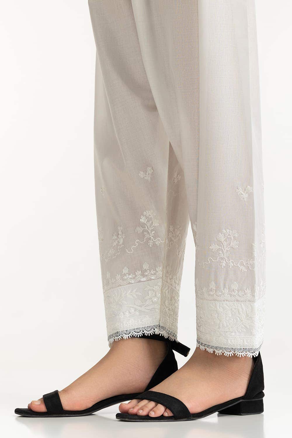 Gul Ahmed Stitched White Lawn Embroidered Shalwar IUSTTR-42004