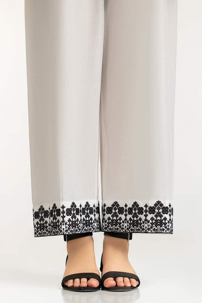 Gul Ahmed Stitched White Lawn Embroidered Trouser IUSTTR-42005