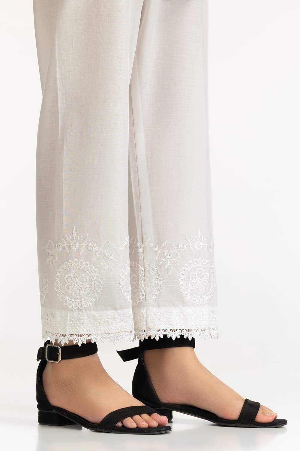 Gul Ahmed Stitched White Lawn Embroidered Trouser IUSTTR-42007