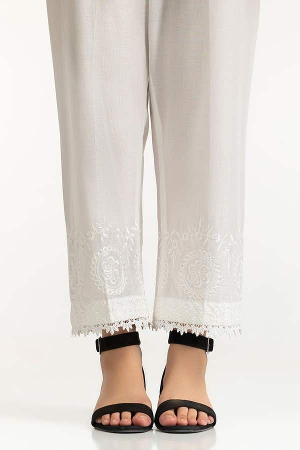 Gul Ahmed Stitched White Lawn Embroidered Trouser IUSTTR-42007