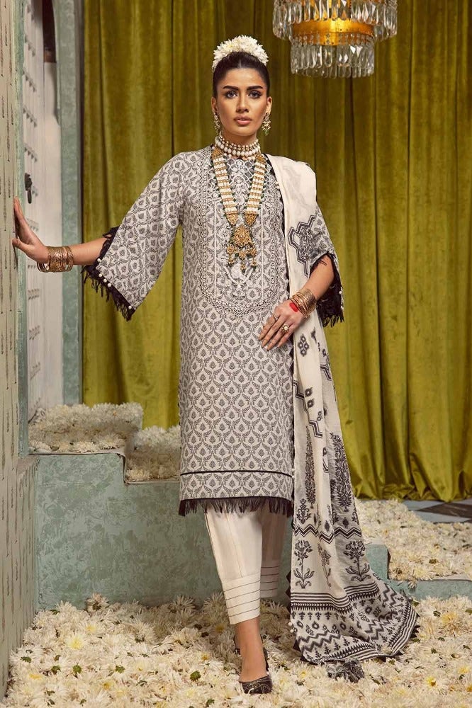 Gul Ahmed 3PC Embroidered Jacquard Unstitched Suit with Dupatta - JD-42002