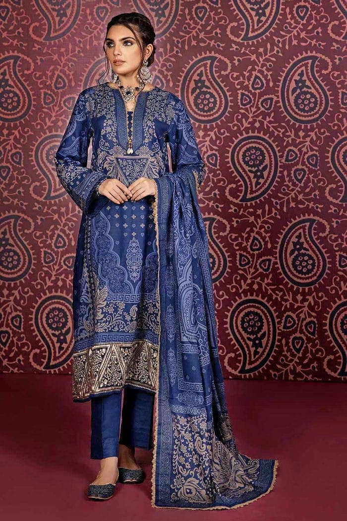 Gul Ahmed 3PC Printed Cotton Linen Unstitched Suit K-32008