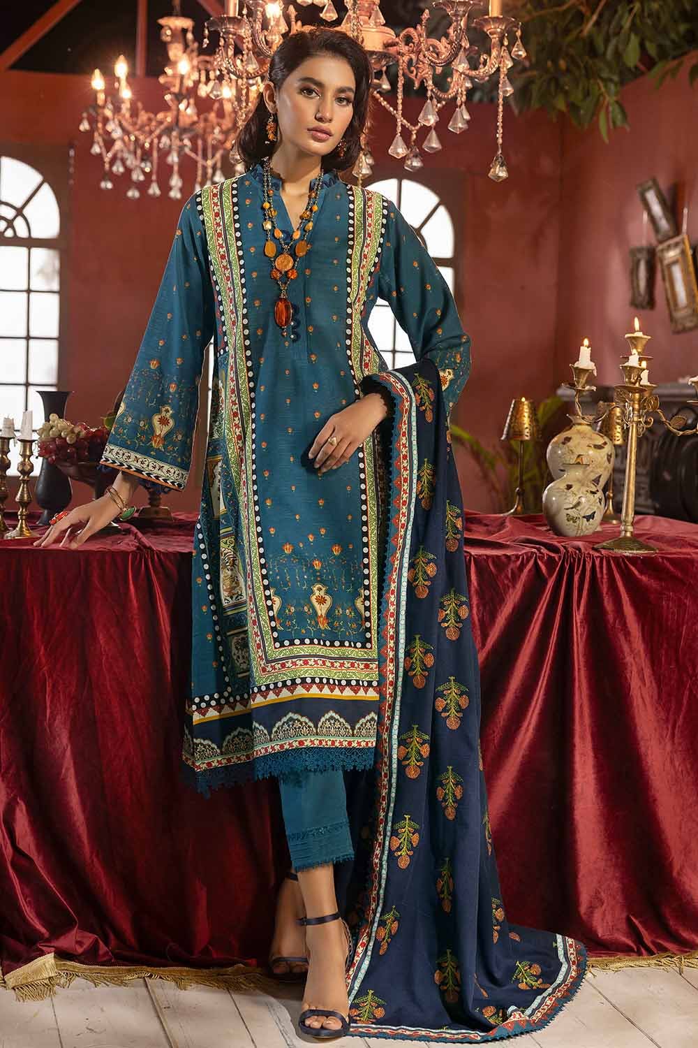 Gul Ahmed 3PC Embroidered Khaddar Unstitched Suit K-32019