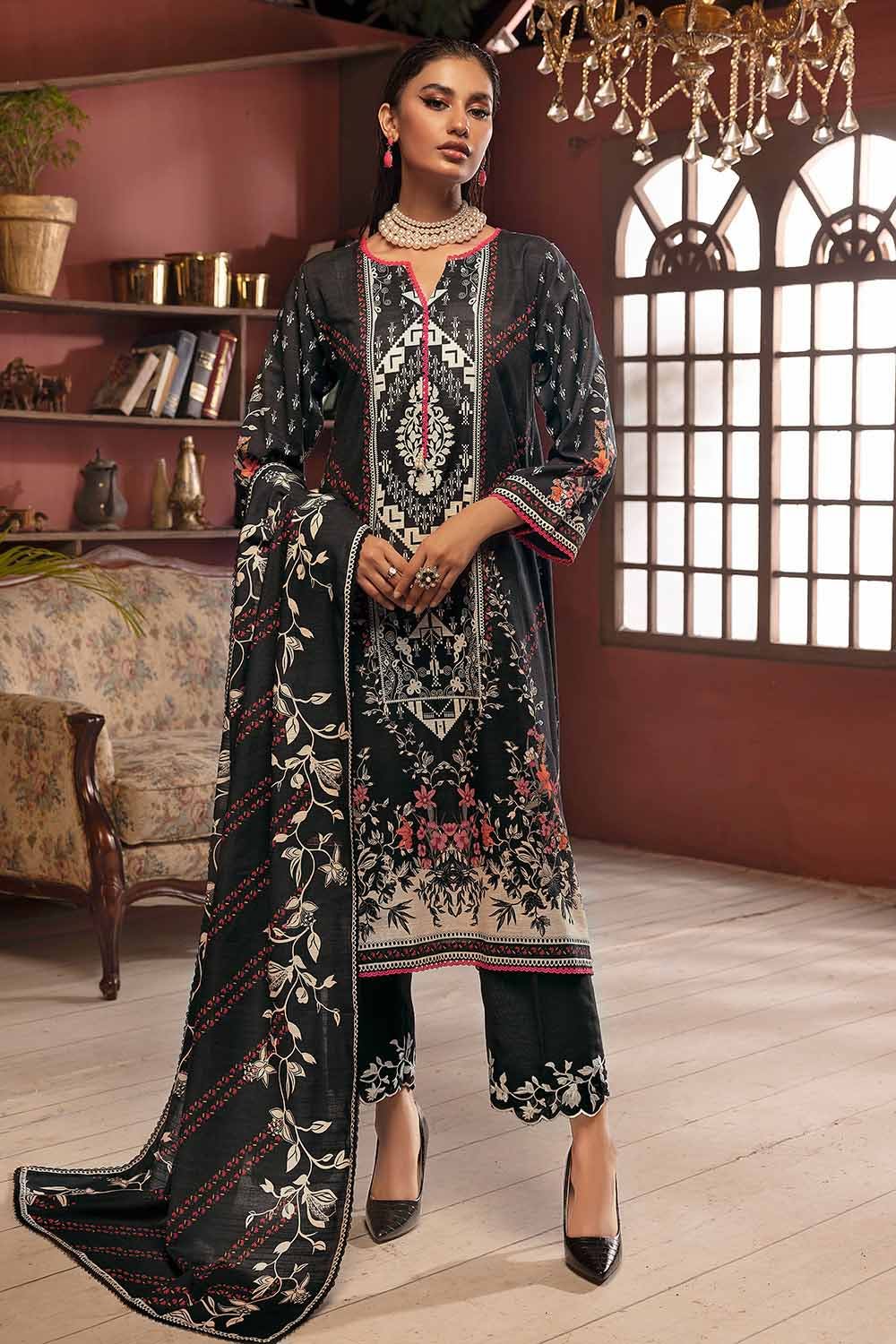 Gul Ahmed 3PC Embroidered Khaddar Unstitched Suit with Embroidered Border on Organza K-32025