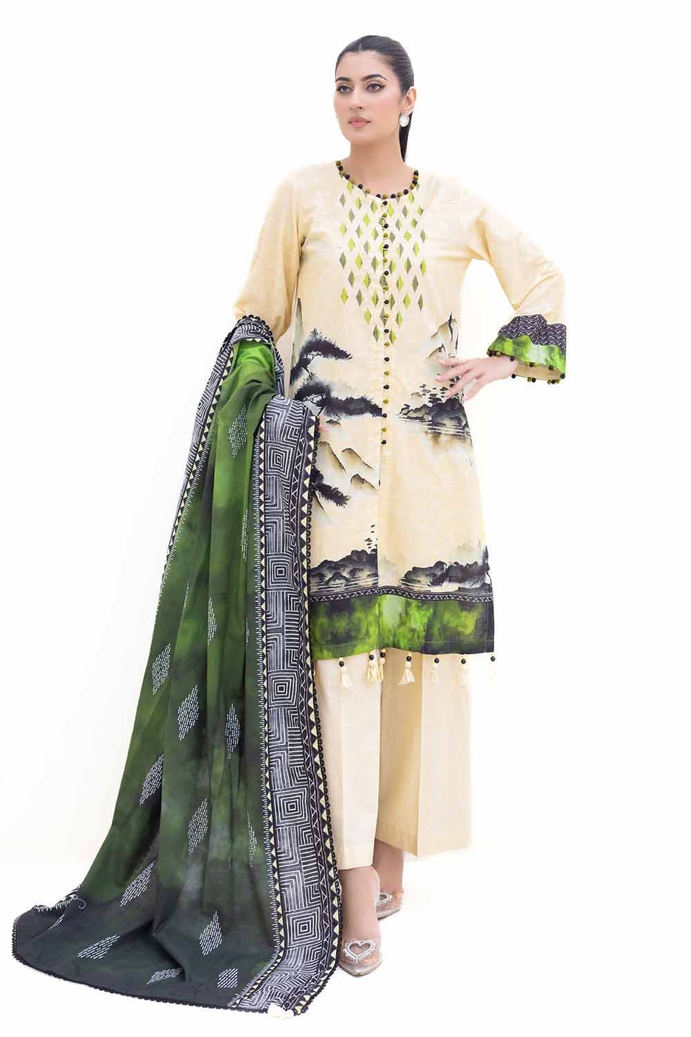 Gul Ahmed 3PC Unstitched Embroidered Printed Light Khaddar Suit with Printed Khaddar Dupatta K-42013 L