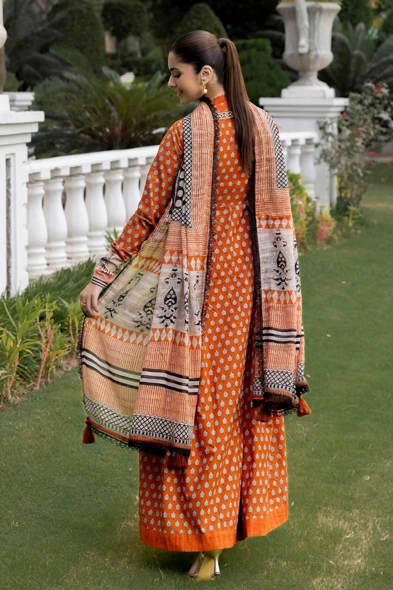 Gul Ahmed 3 Piece Unstitched Printed Embroidered Khaddar Shirt With Printed Stripe Khaddar Dupatta K-52019