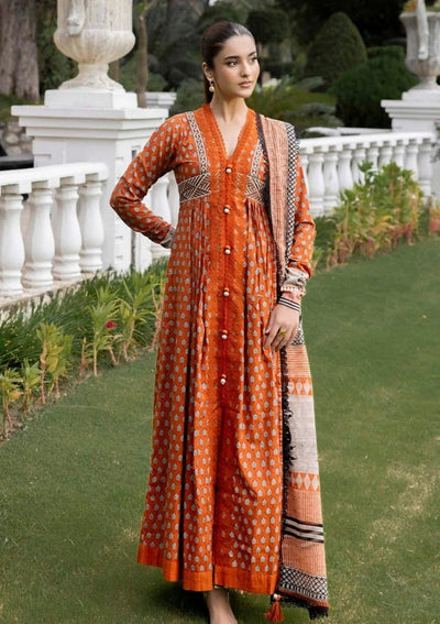 Gul Ahmed 3 Piece Unstitched Printed Embroidered Khaddar Shirt With Printed Stripe Khaddar Dupatta K-52019