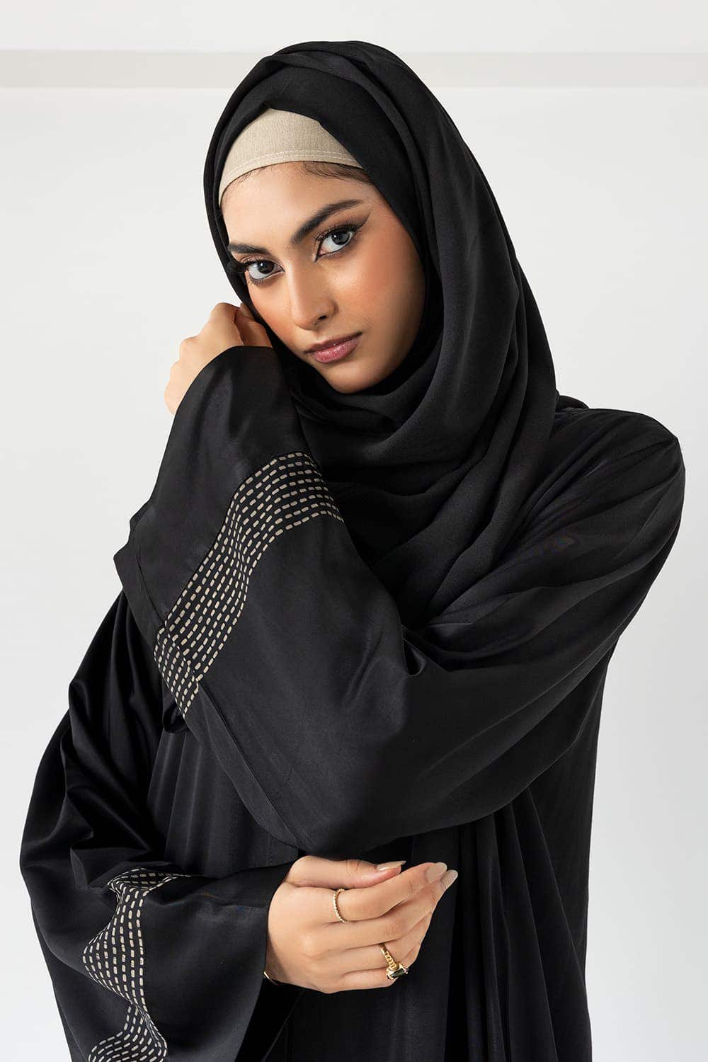 Gul Ahmed 02 Piece Stitched Blended Block Printed Abaya With Dyed Scarf KAB-22115