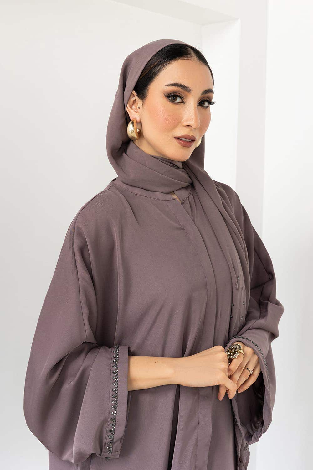 Gul Ahmed 02 Piece Stitched Georgette Embellished Abaya With Dyed Embellished Scarf KAB-22126