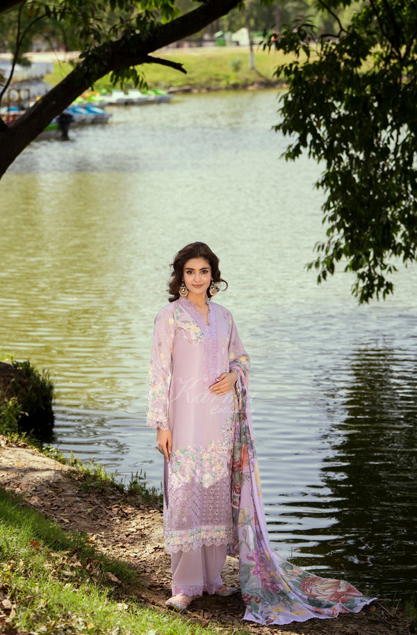 Karma Collection 3 Piece Stitched Embroidery Suit - KC-1573-Lilac Floral