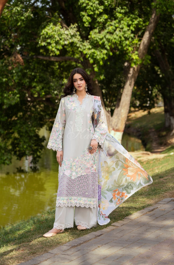 Karma Collection 3 Piece Stitched Embroidery Suit - KC-1573-Soft Ivory