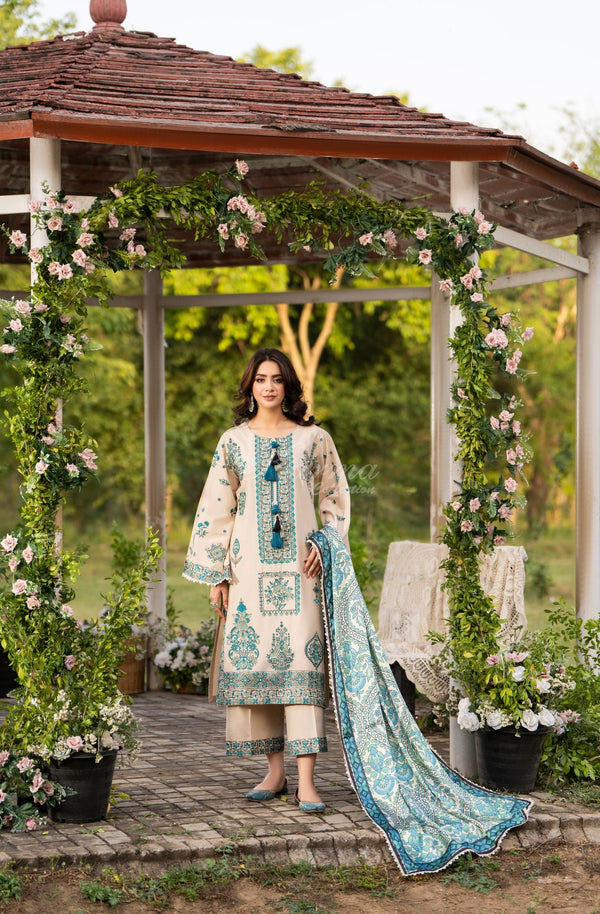 Karma Collection 3 Piece Stitched Embroidery Suit - KC-1576-Sand Beige