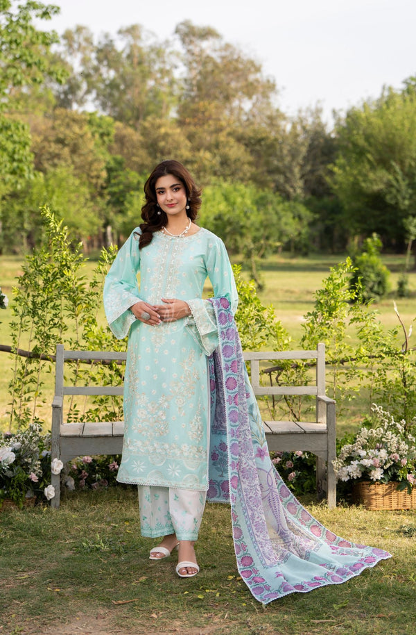 Karma Collection 3 Piece Stitched Embroidery Suit - KC-1577-Ice Blue