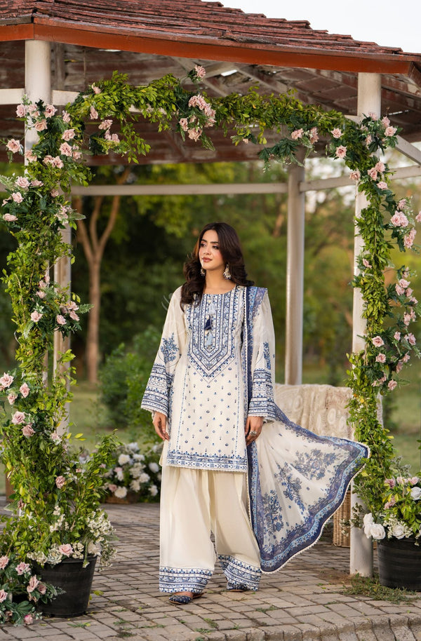 Karma Collection 3 Piece Stitched Embroidery Suit - KC-1579-Off White