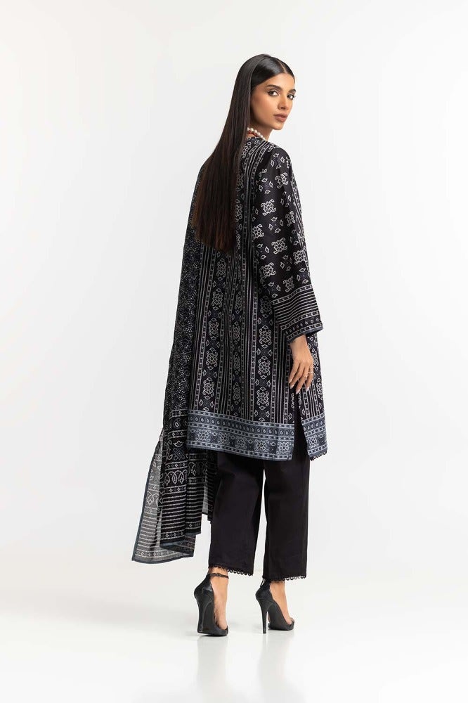 Gul Ahmed 03 Piece Stitched Printed Lawn Shirt Dupatta Dyed Trouser KJP-43157