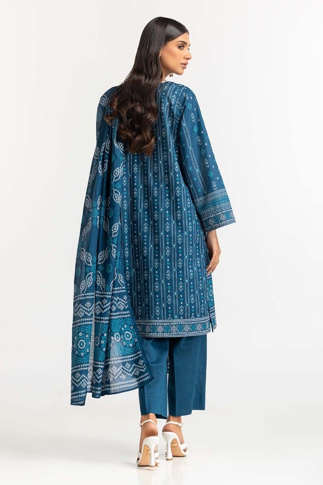 Gul Ahmed 03 Piece Stitched Printed Lawn Shirt Dupatta Dyed Trouser KJP-43161