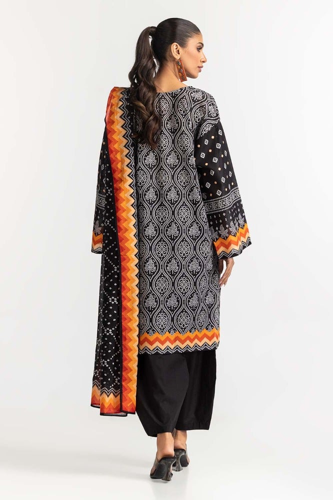 Gul Ahmed 03 Piece Stitched Printed Lawn Shirt Dupatta Dyed Trouser KJP-43162