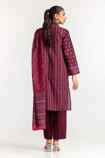 Gul Ahmed 03 Piece Stitched Printed Lawn Shirt Dupatta Dyed Trouser KJP-43163