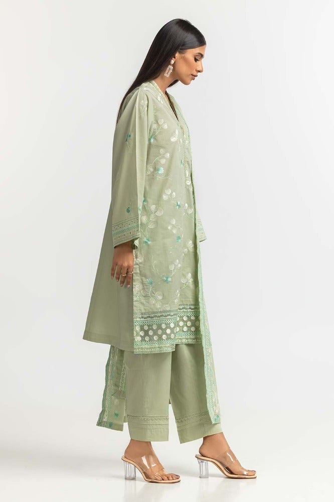 Gul Ahmed 03 Piece Stitched Embroidered Denting Lawn Shirt Dupatta Dyed Trouser KJP-43167