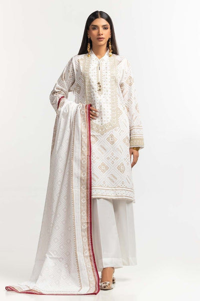 Gul Ahmed 03 Piece Stitched Embroidered Lawn Shirt Printed Lawn Dupatta Dyed Trouser KJP-43181