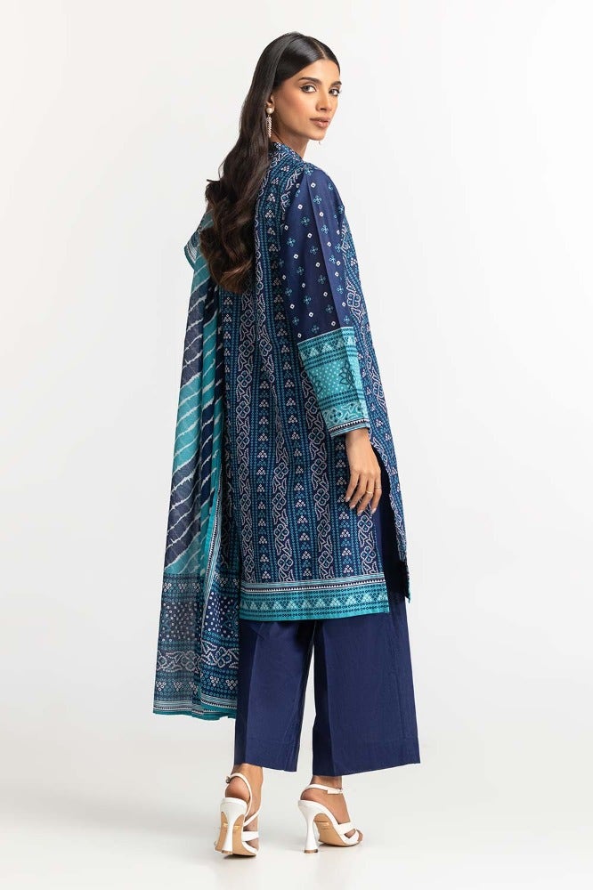 Gul Ahmed 03 Piece Stitched Printed Lawn Shirt Dupatta Dyed Trouser KJP-43183