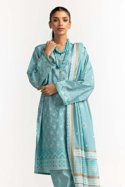 Gul Ahmed 03 Piece Stitched Embroidered Lawn Shirt Printed Lawn Dupatta Dyed Trouser KJP-43185