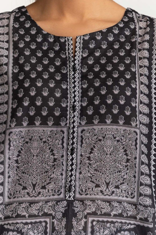 Gul Ahmed 03 Piece Stitched Printed Lawn Shirt Dupatta Dyed Trouser KJP-43188