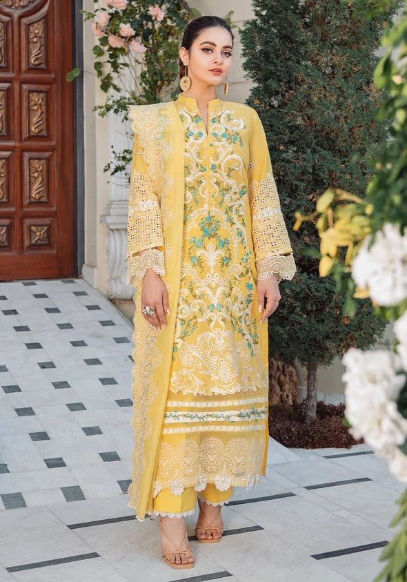 Kafh Premium 3 Piece Stitched Embroidered Lawn Suit - KLL-01-A DAFFODIL