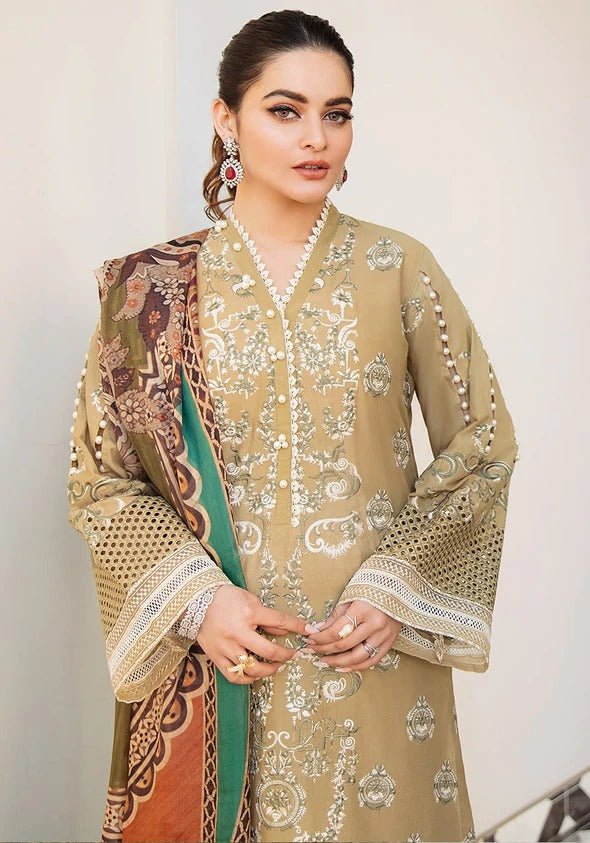 Kafh Premium 3 Piece Stitched Embroidered Lawn Suit - KLL-04-B MANDELA